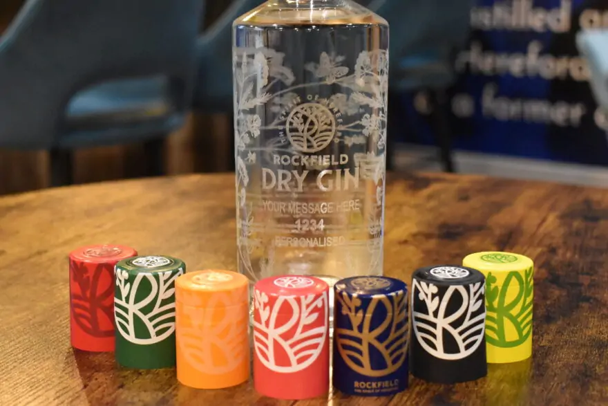Personalised Gin bottle with different coloured caps